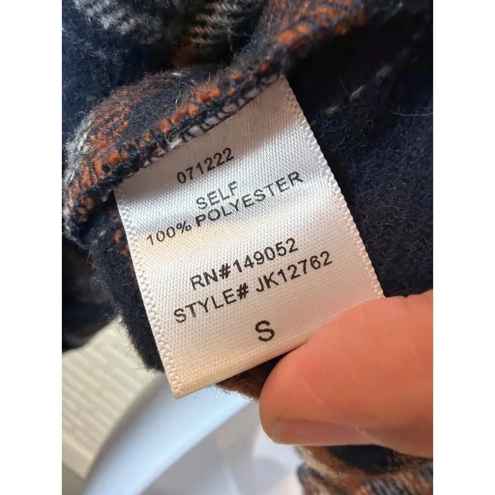 Windsor Cropped Plaid Flannel Shacket Navy Orange Small